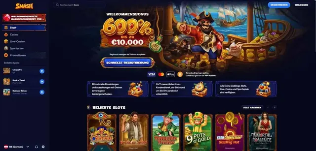 Smashs spellobby med spelsökning, kategorimeny och spelkort